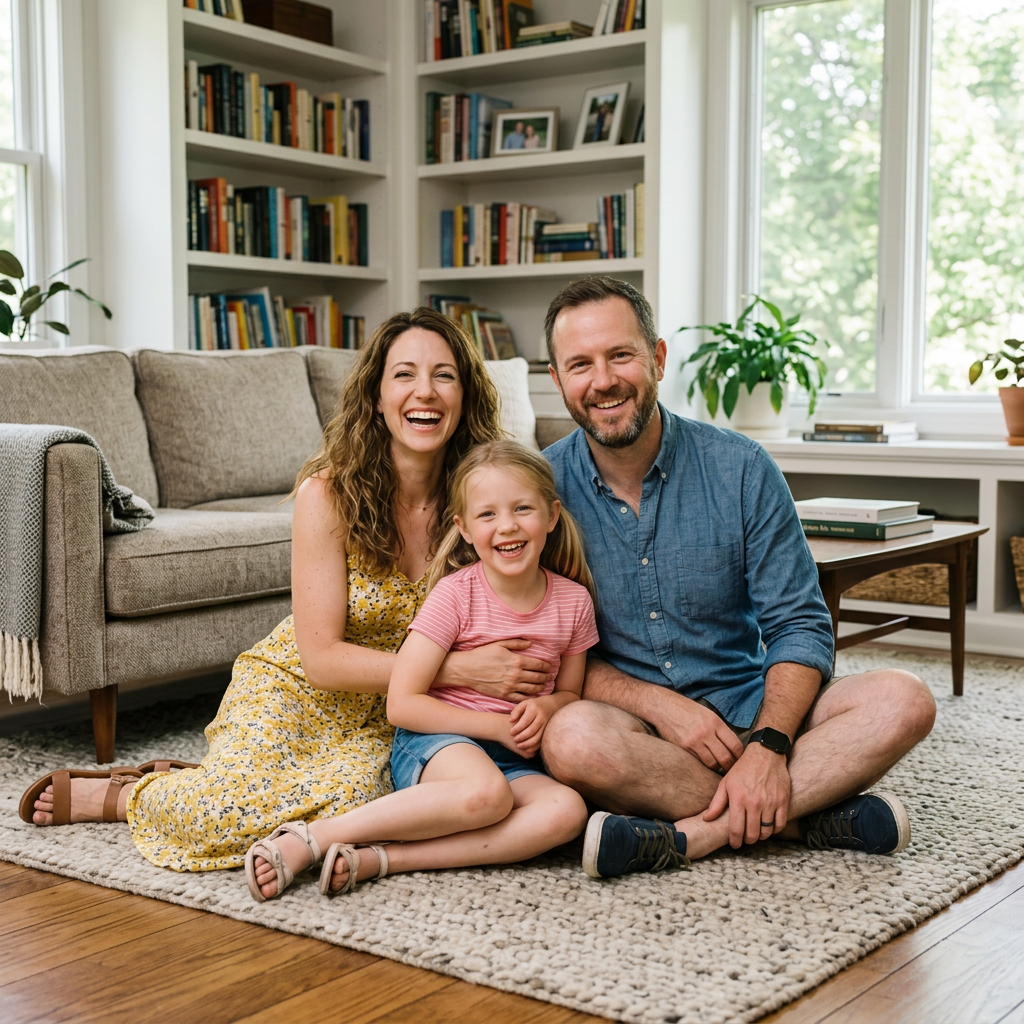 Happy family with one child at home