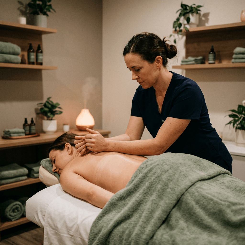 Female therapist deep tissue massage on woman